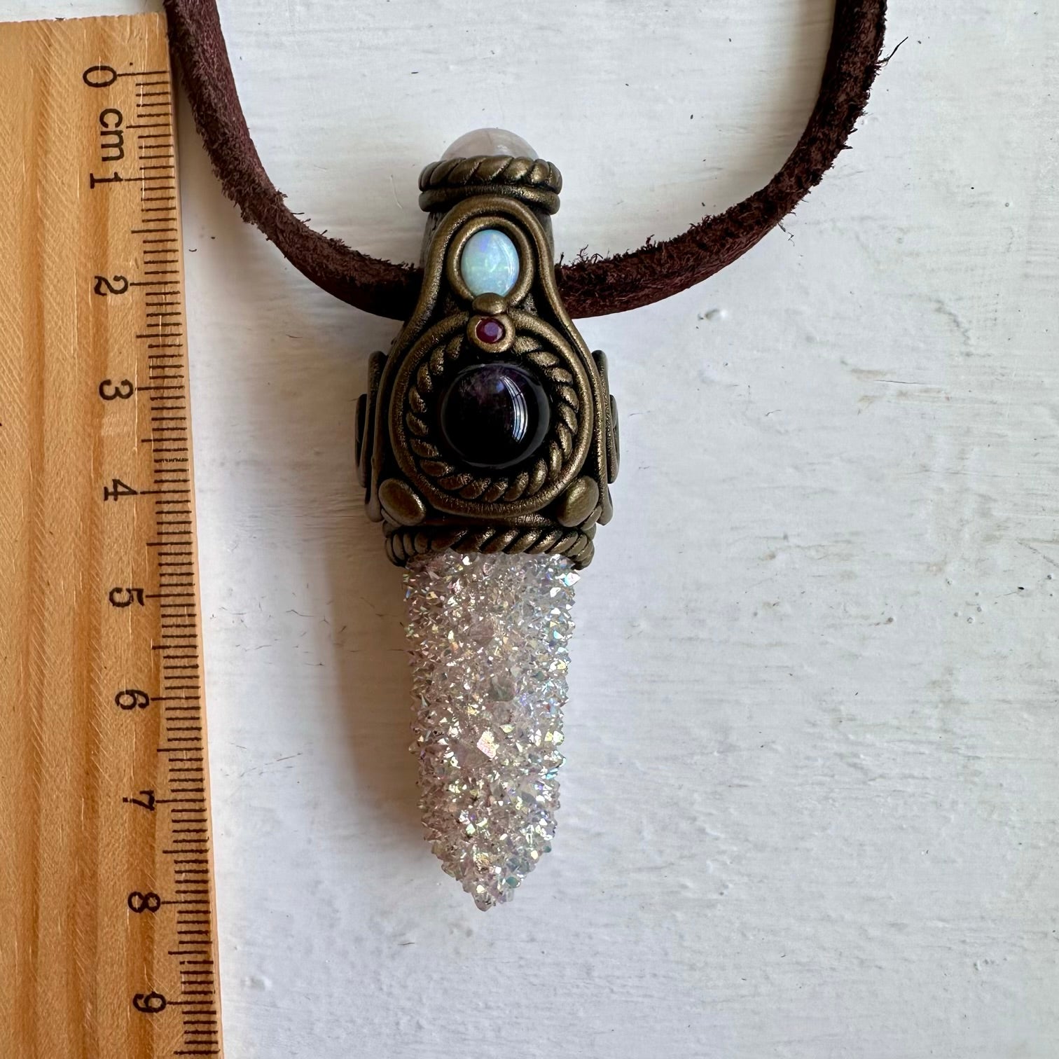Angel Aura Spirit Quartz Morganite Amethyst Australian Opal and Ruby Pendant Necklace - FairyGardenGlow