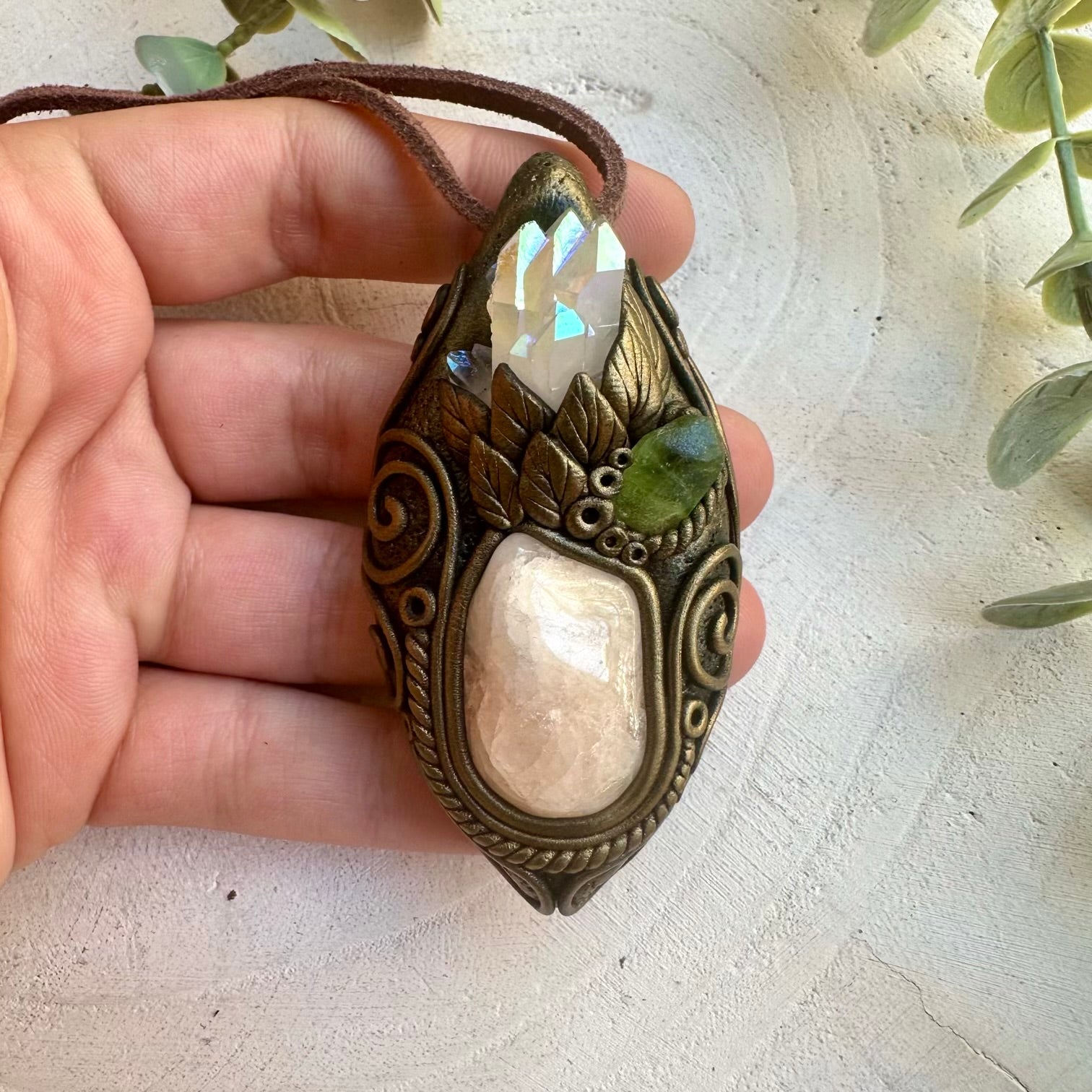 Unique angel aura crystal pendant necklace