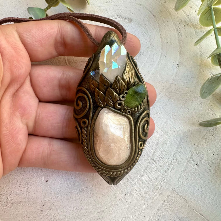 Unique angel aura crystal pendant necklace