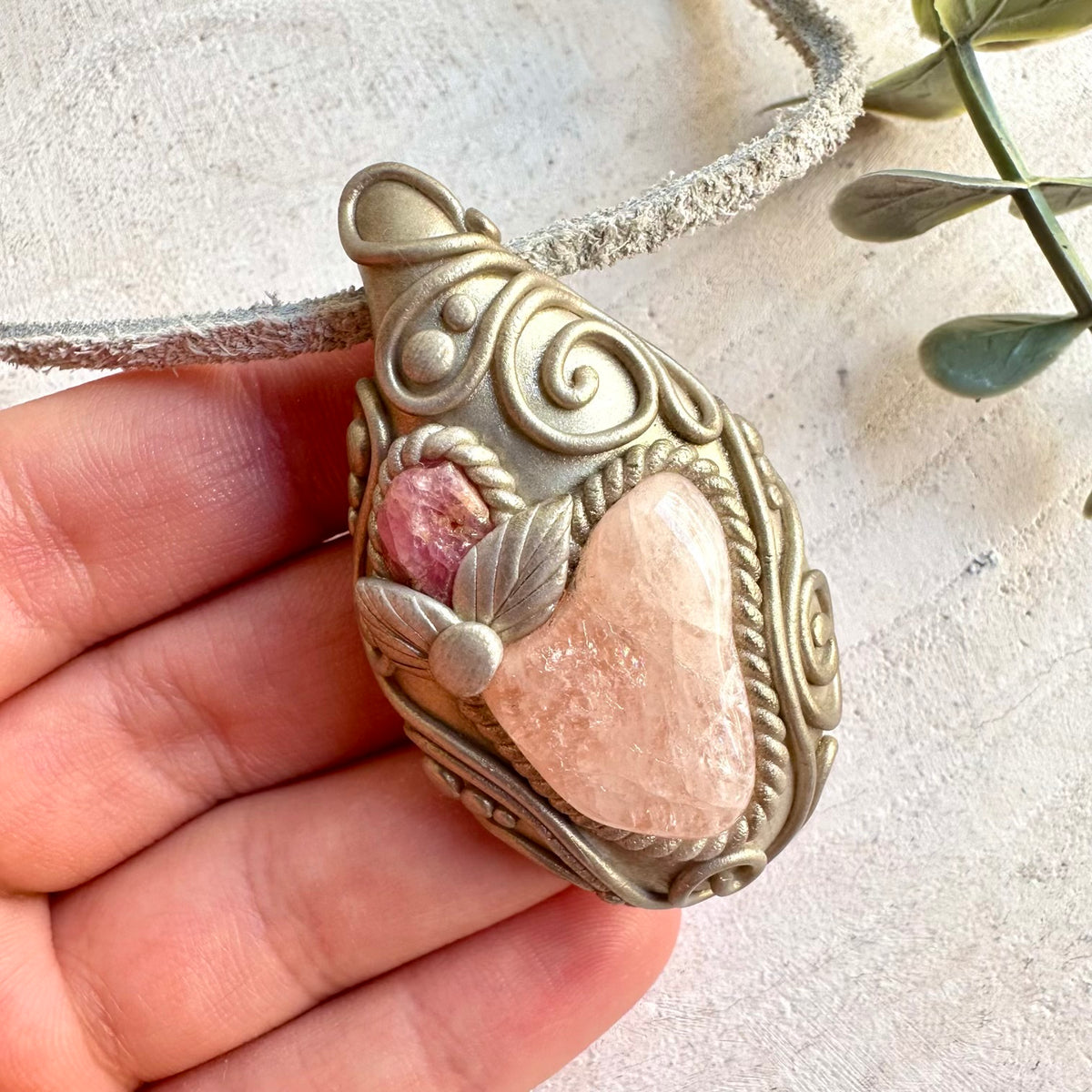 Morganite and Raw Spinel Necklace