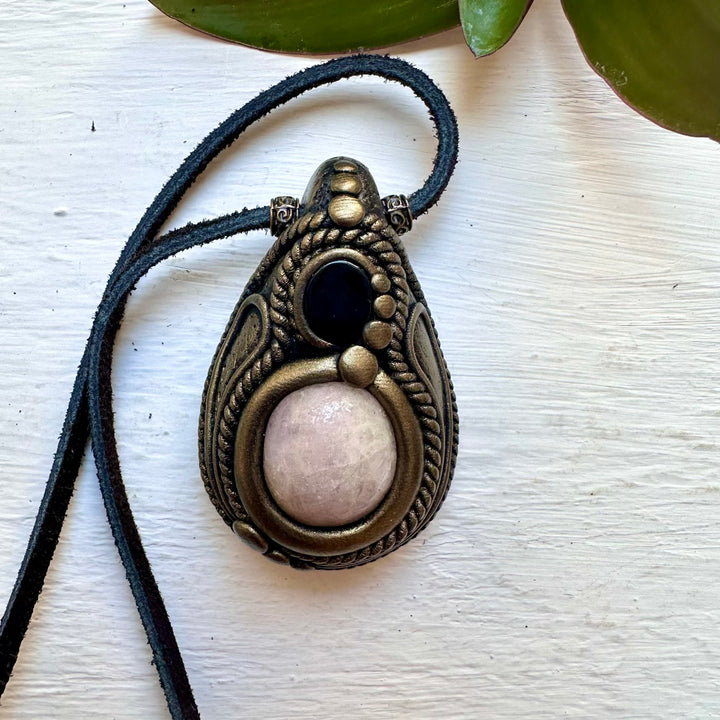 Pink Kunzite and Black Onyx Necklace - FairyGardenGlow