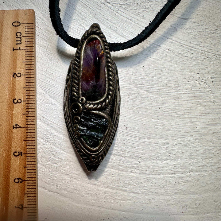 Super Seven Quartz and Moldavite Necklace - FairyGardenGlow