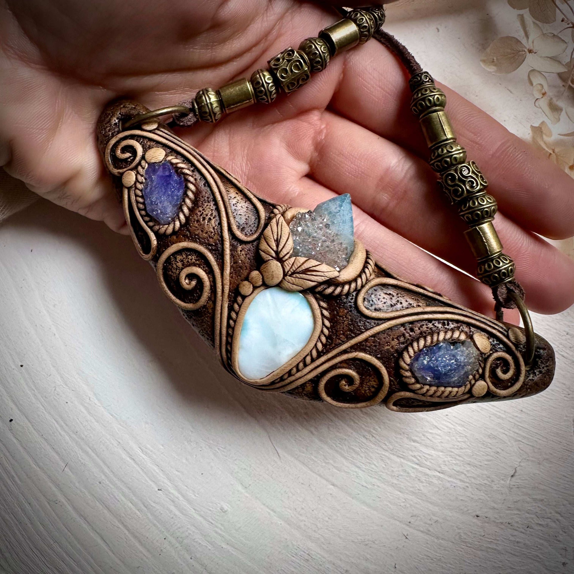 Larimar Aqua Aura Spirit Quartz and Tanzanite Statement Necklace - FairyGardenGlow