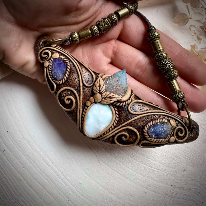 Larimar Aqua Aura Spirit Quartz and Tanzanite Statement Necklace - FairyGardenGlow