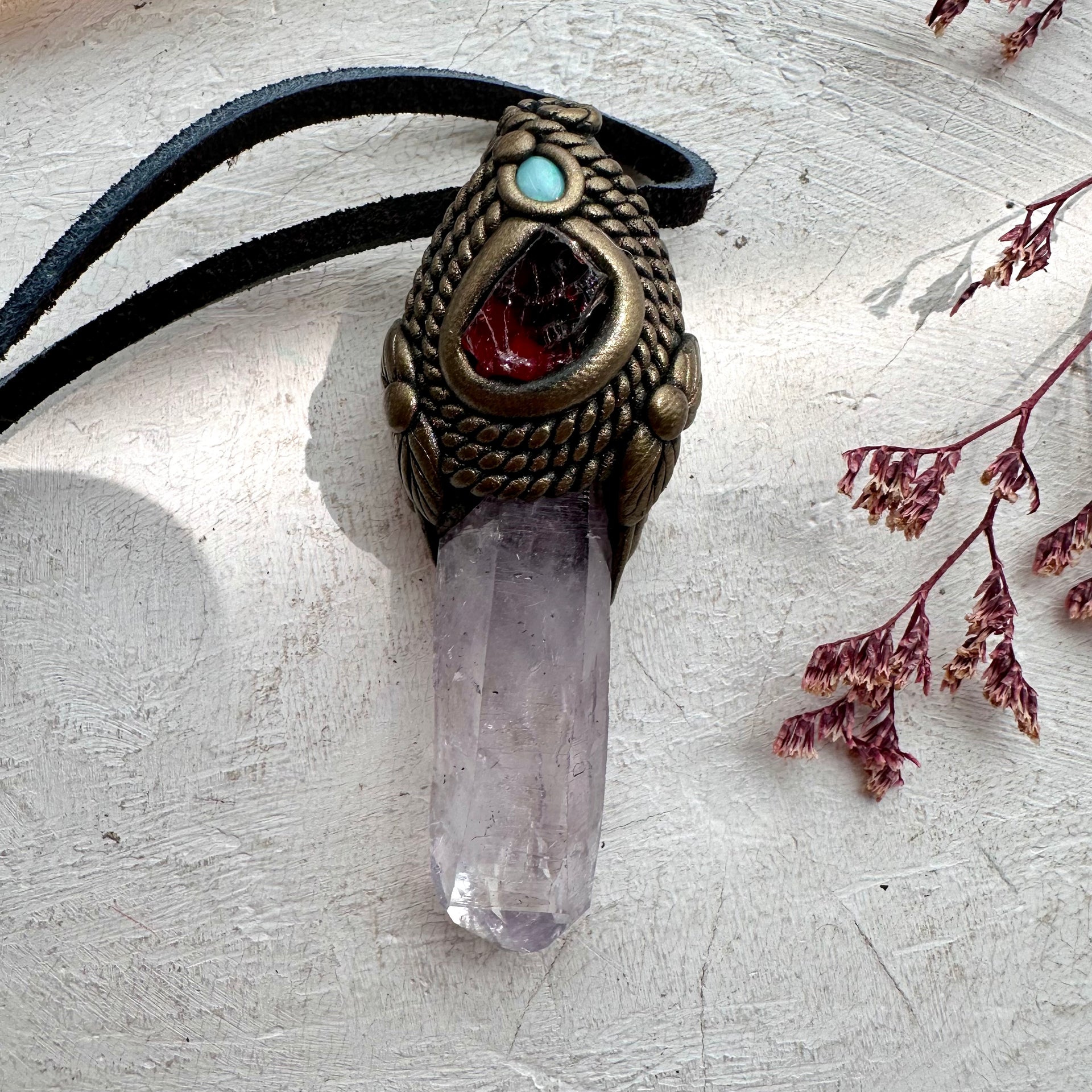 Vera Cruz Amethyst Red Garnet and Australian Opal Necklace