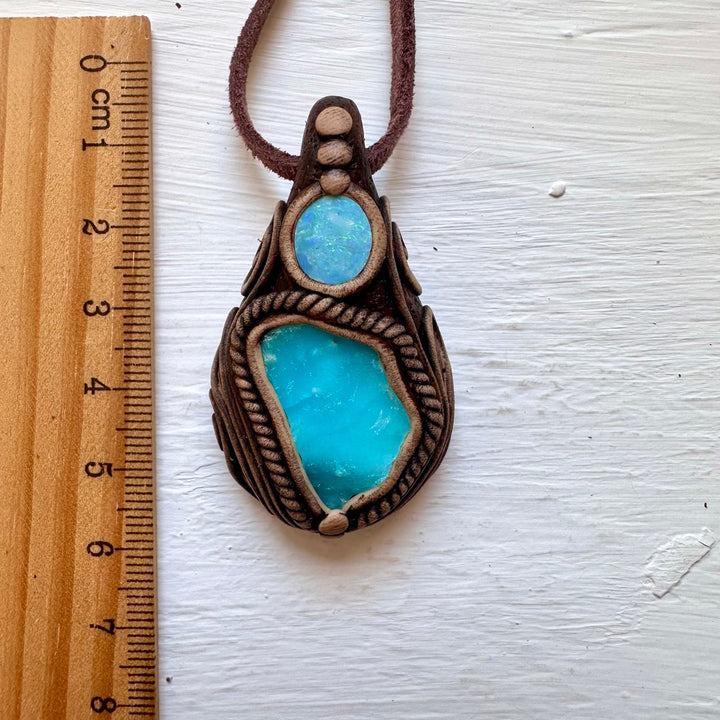 Blue Hemimorphite and Australian Opal Doublet Necklace - FairyGardenGlow