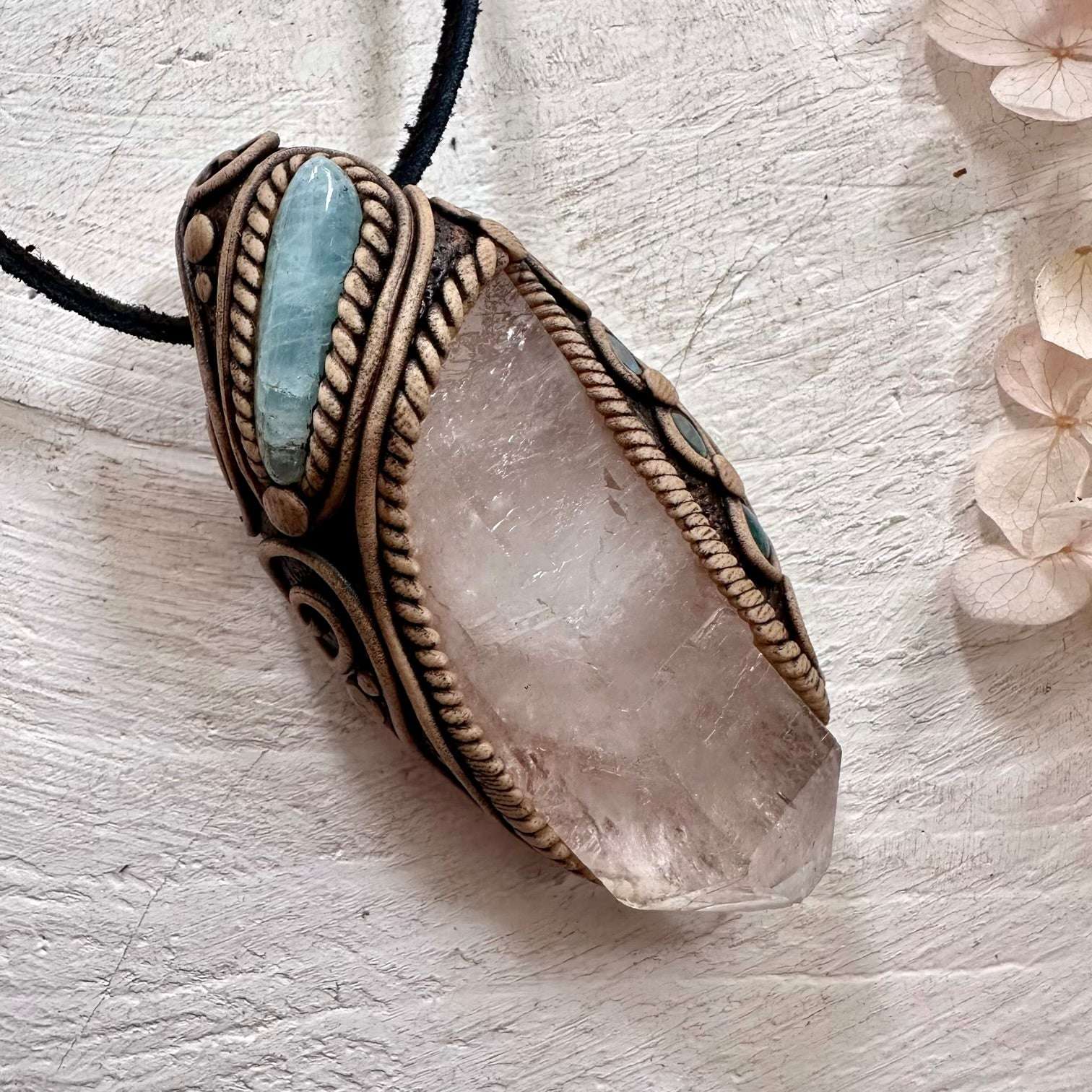 Clear Quartz and Aquamarine Necklace - FairyGardenGlow