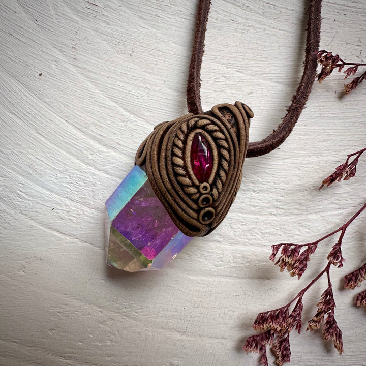 Angel Aura Quartz and Ruby Necklace - FairyGardenGlow