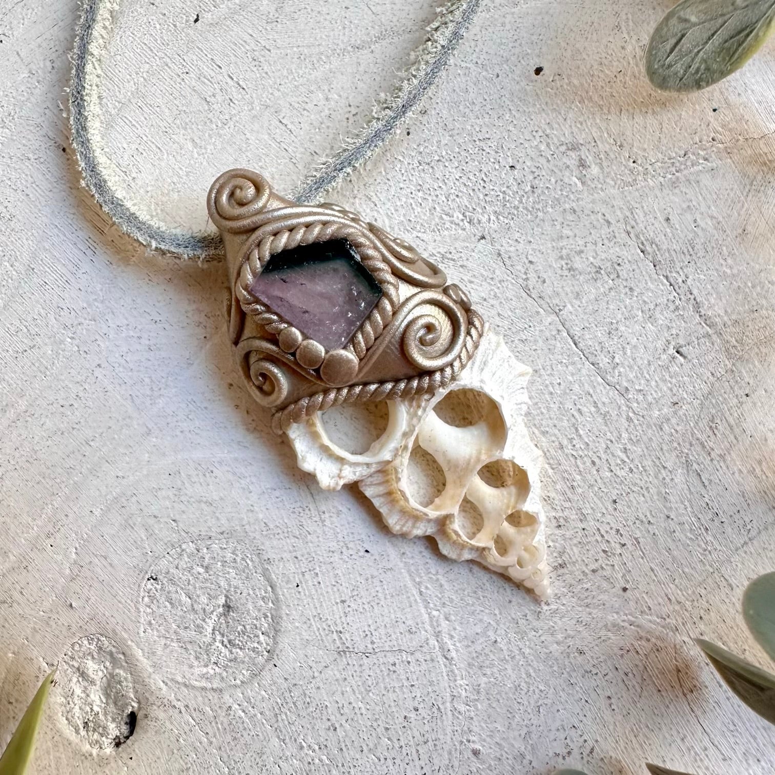 Bi-Color Tourmaline Seashell Slice Necklace – Metaphysical Crystal Jewelry