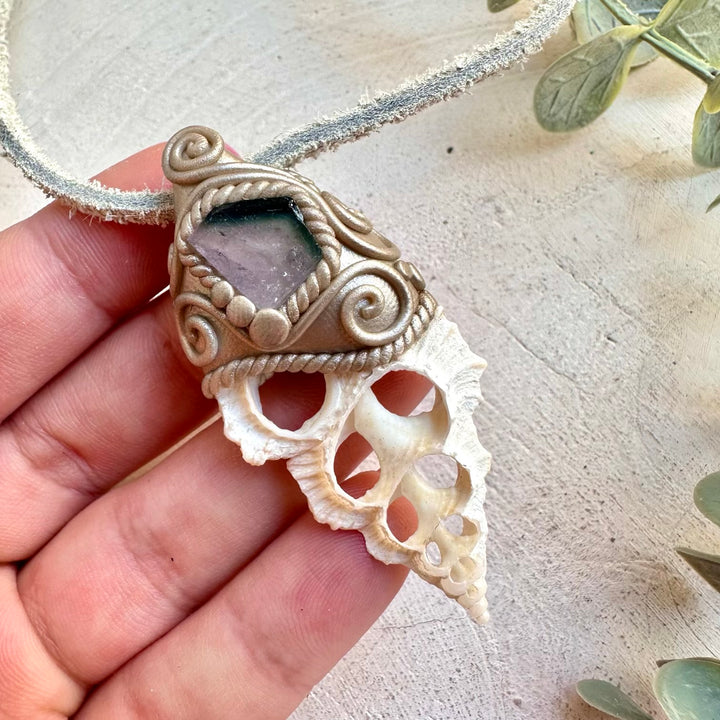 Bi-Color Tourmaline Seashell Slice Necklace – Spiritual Crystal Jewelry