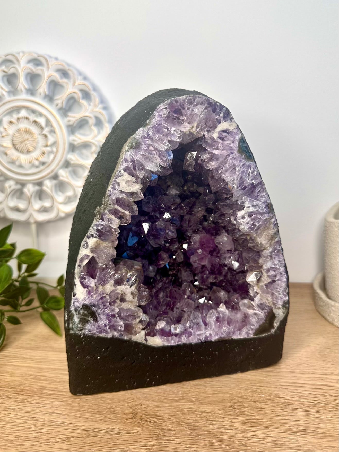 Big amethyst crystal cluster with deep purple color
