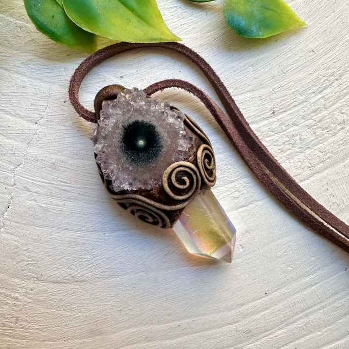 Angel Aura Quartz and Amethyst Stalactite Necklace - FairyGardenGlow