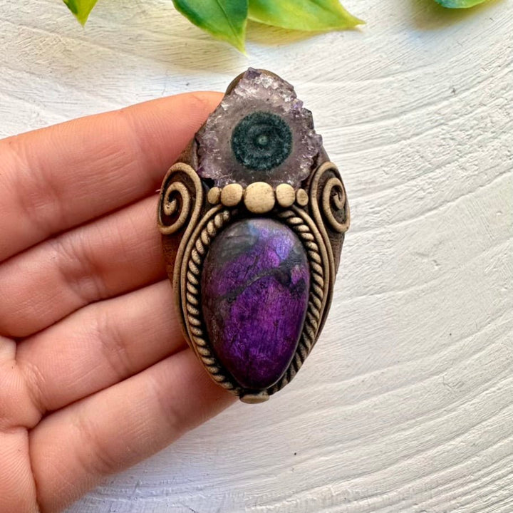 Purpurite and Amethyst Stalactite Pendant Necklace, Handmade Jewelry - FairyGardenGlow
