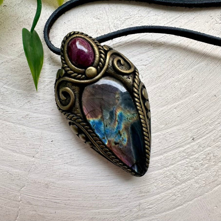 Labradorite and Ruby Necklace FairyGardenGlow