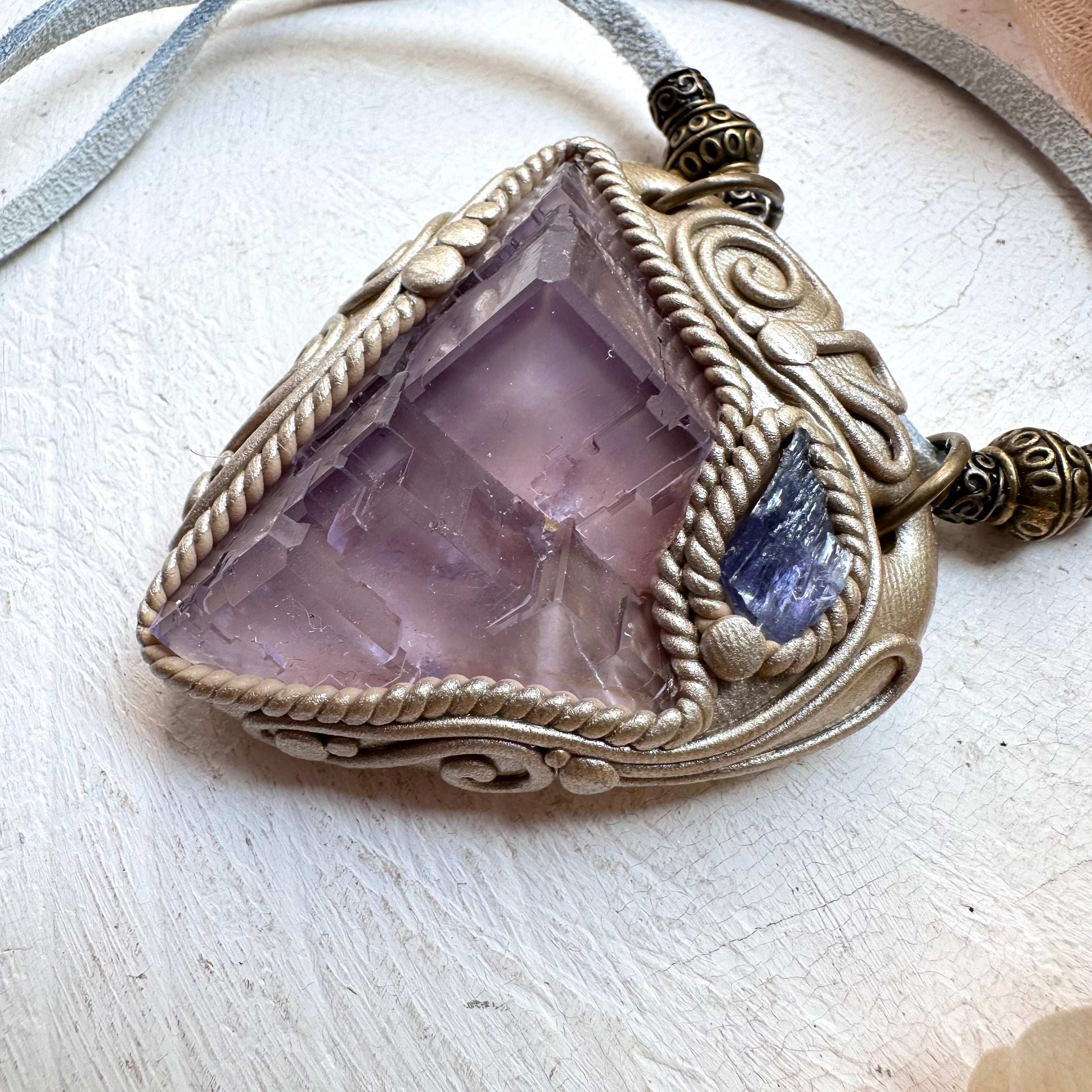 Cubic Purple Fluorite and Tanzanite Necklace - FairyGardenGlow
