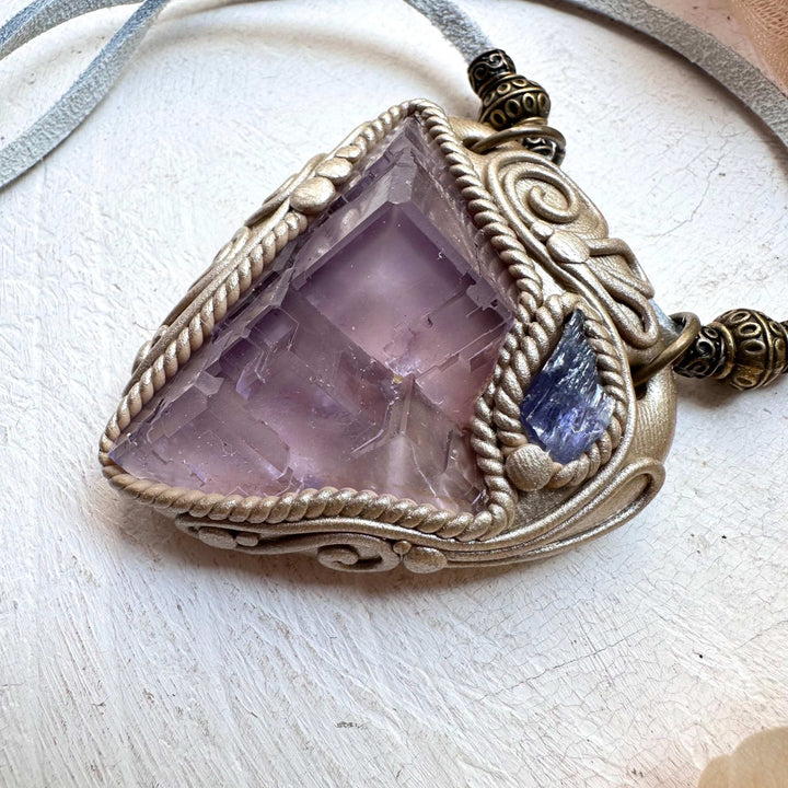 Cubic Purple Fluorite and Tanzanite Necklace - FairyGardenGlow