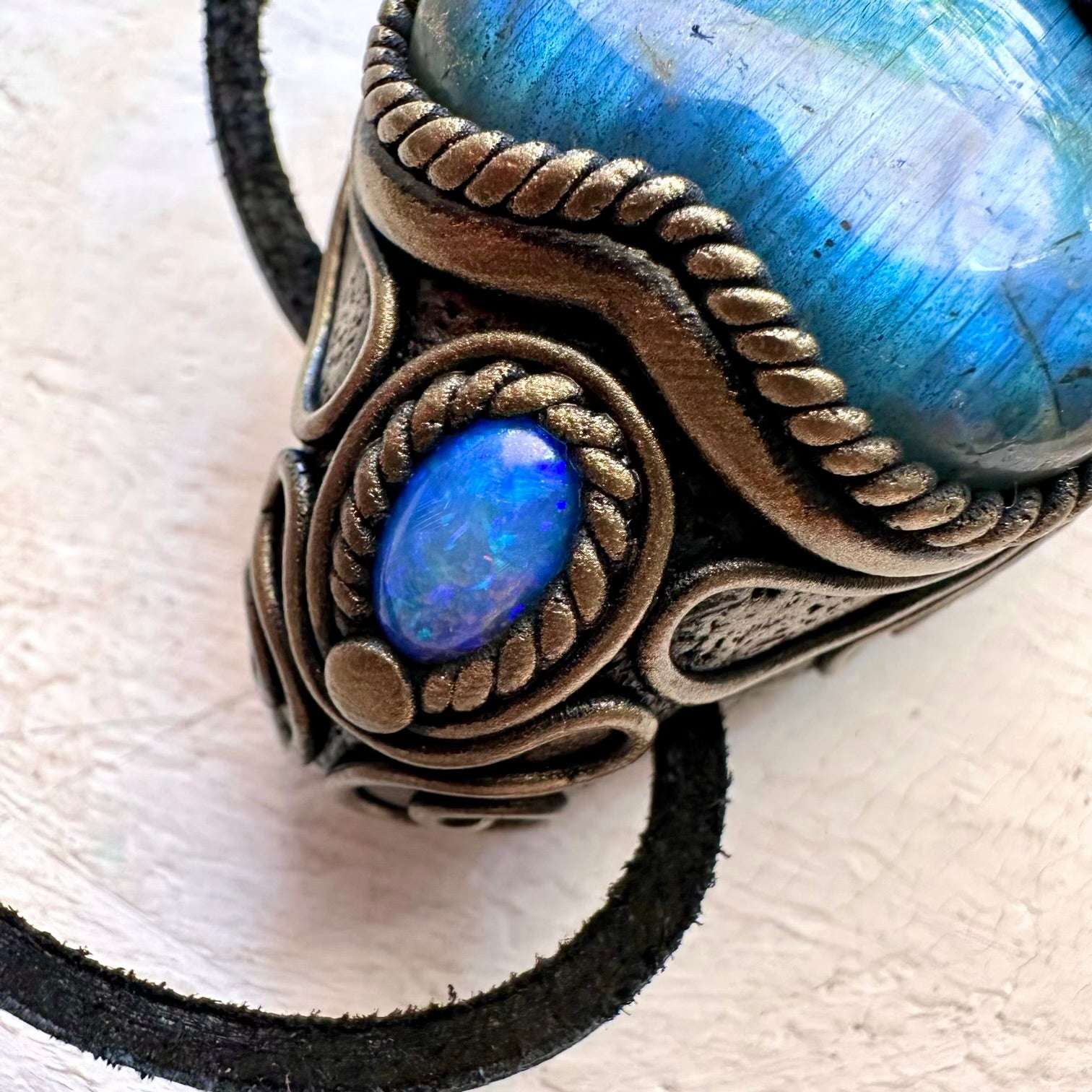 Cobalt Aura Quartz, Blue Labradorite Heart, Tanzanite, Amethyst and Australian Opal Crystal Wand / Unique Crystal Pendant - FairyGardenGlow