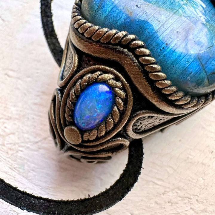 Cobalt Aura Quartz, Blue Labradorite Heart, Tanzanite, Amethyst and Australian Opal Crystal Wand / Unique Crystal Pendant - FairyGardenGlow