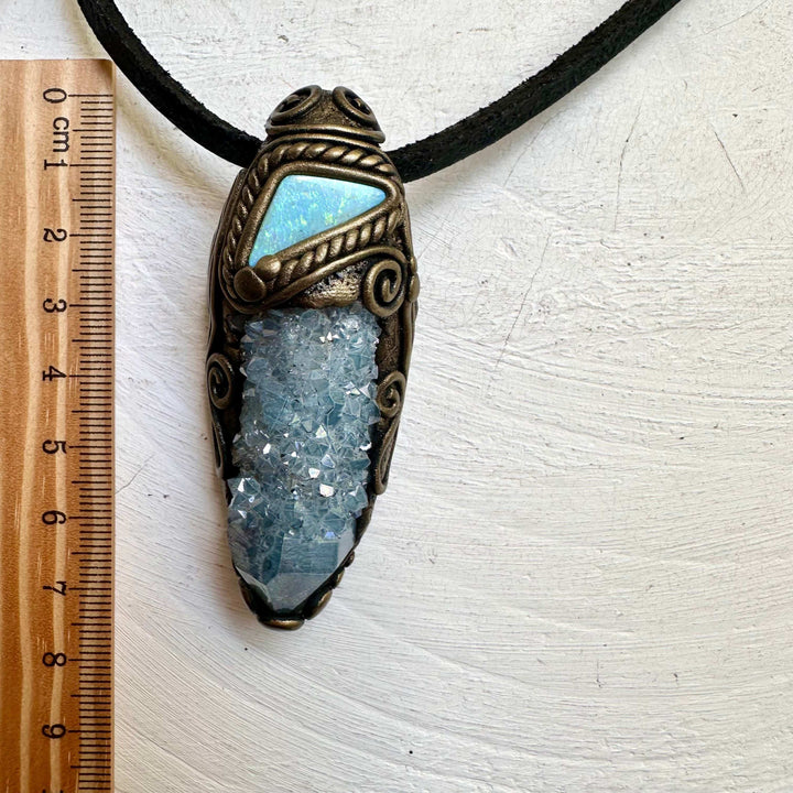 Aqua Aura Spirit Quartz and Australian Opal Doublet Necklace - FairyGardenGlow