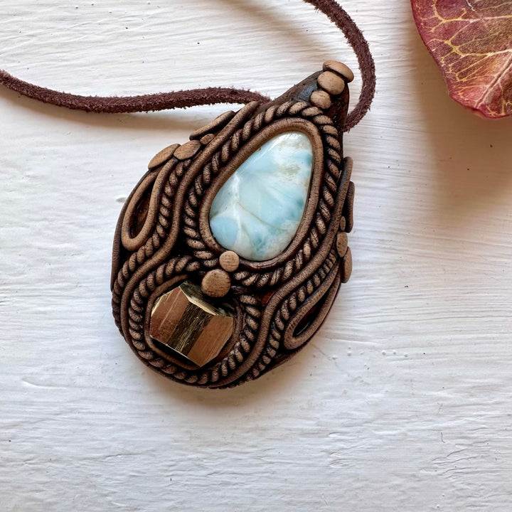 Larimar and Pyrite Necklace - FairyGardenGlow