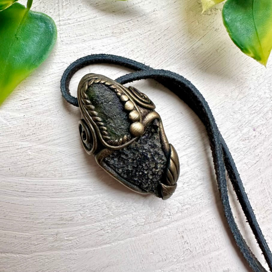 Moldavite and Black Tektite Crystal Necklace, Handmade unisex jewelry