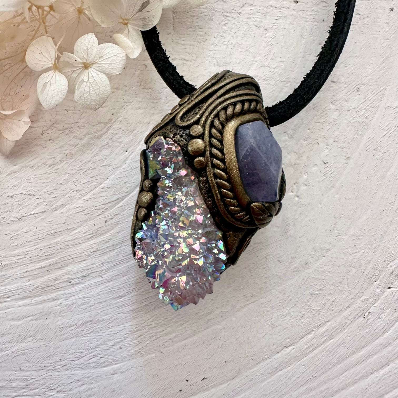 Angel Aura Spirit Quartz and Tanzanite Necklace - FairyGardenGlow