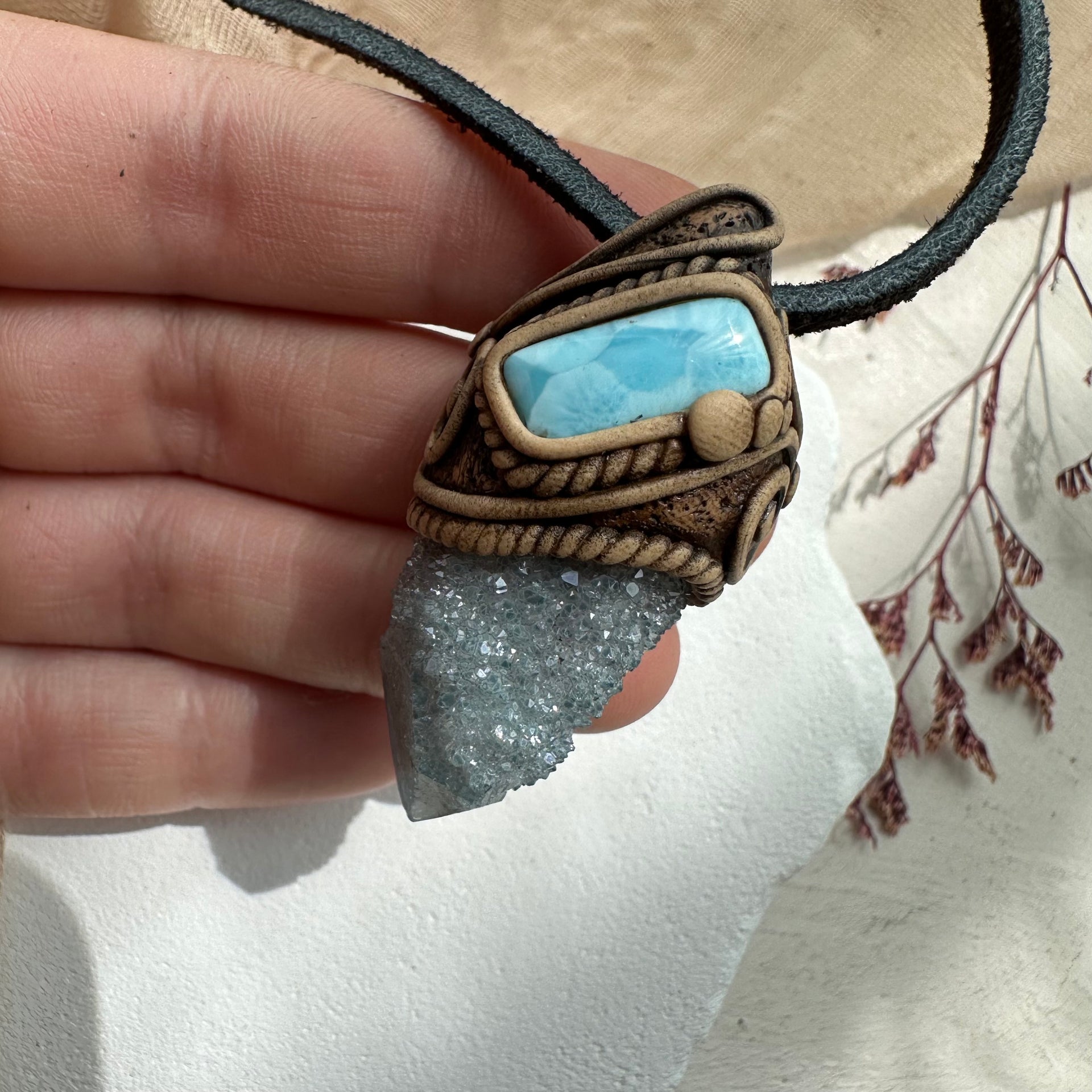 Aqua Aura Spirit Quartz and Larimar Necklace