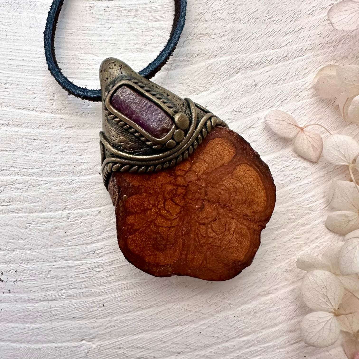 Ayahuasca and Raw Ruby Pendant - FairyGardenGlow