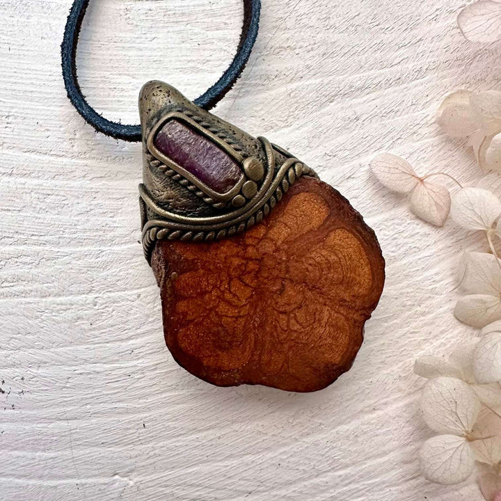 Ayahuasca and Raw Ruby Pendant - FairyGardenGlow