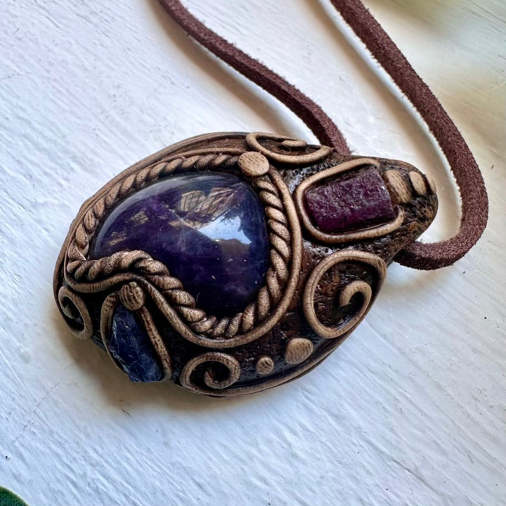 Amethyst Ruby and Tanzanite Necklace - FairyGardenGlow