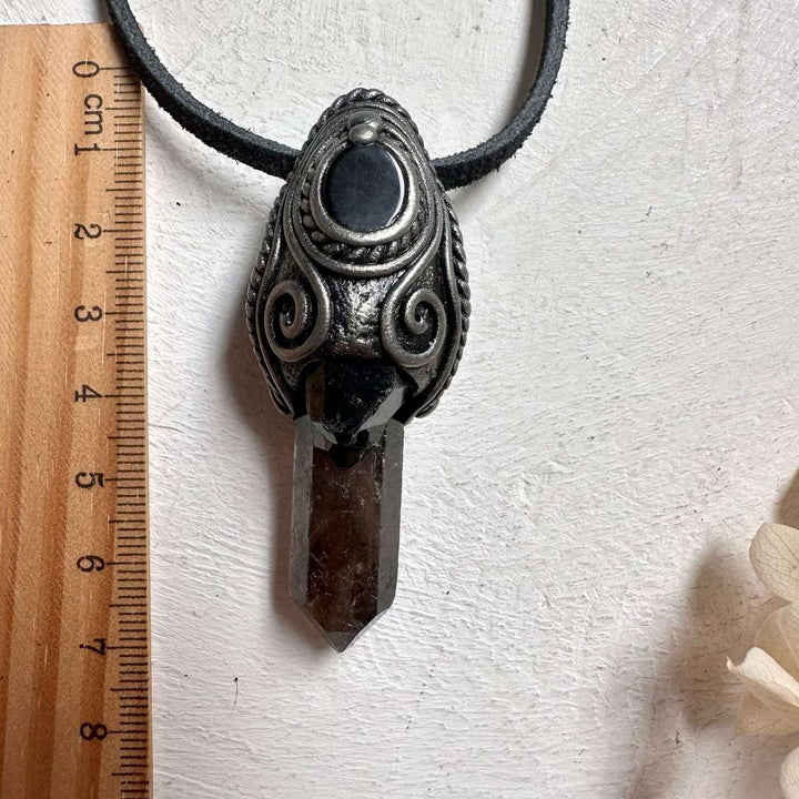 Smoky Quartz and Black Onyx Pendant - FairyGardenGlow
