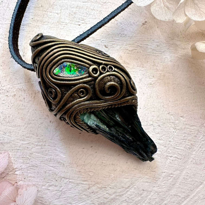 Vivianite and Boulder Opal Pendant - FairyGardenGlow