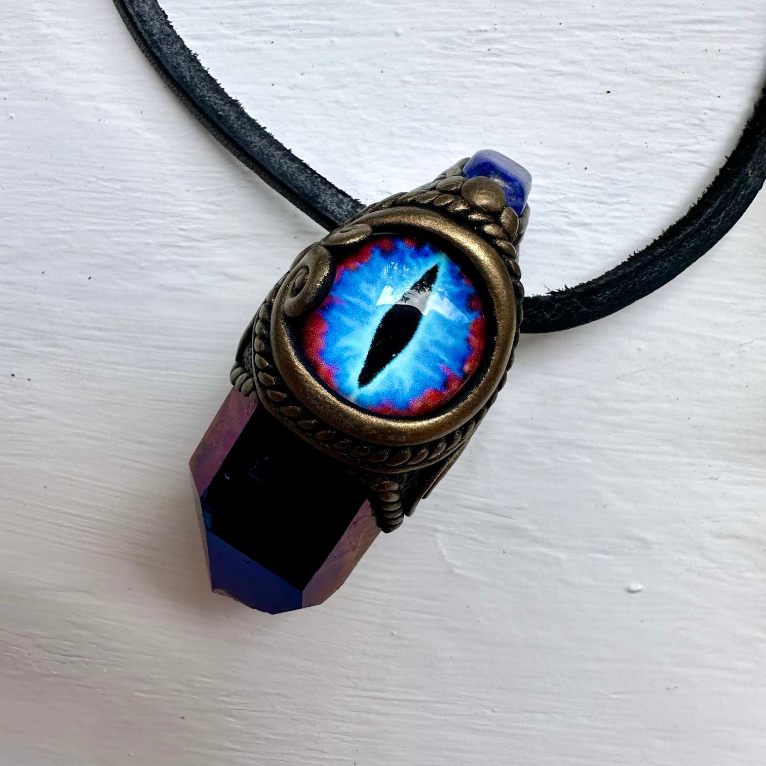 Cobalt Aura Quartz and Lapis Lazuli Eye Pendant - FairyGardenGlow