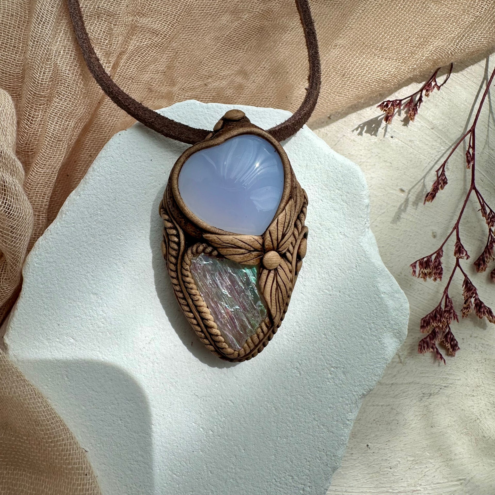 Angel Aura Kunzite and Blue Chalcedony Heart Pendant