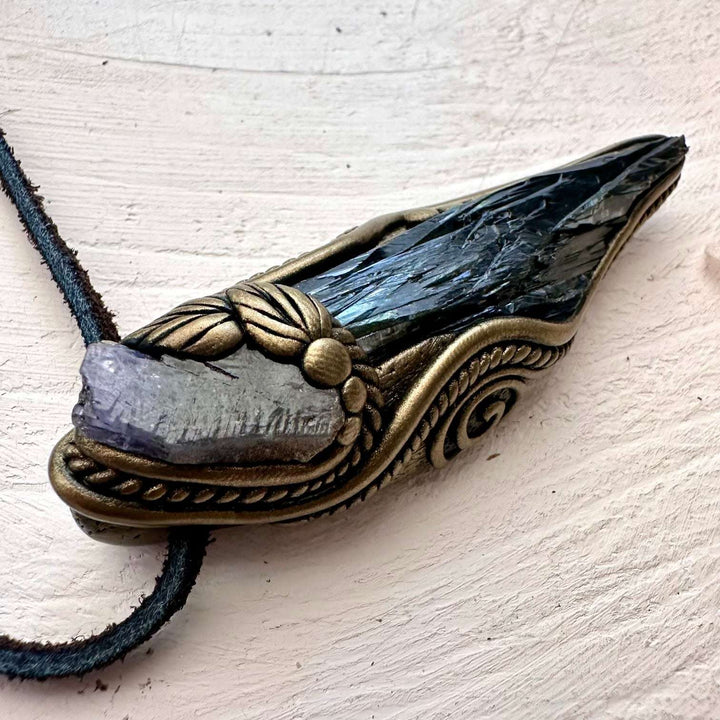 Vivianite and Tanzanite Pendant - FairyGardenGlow