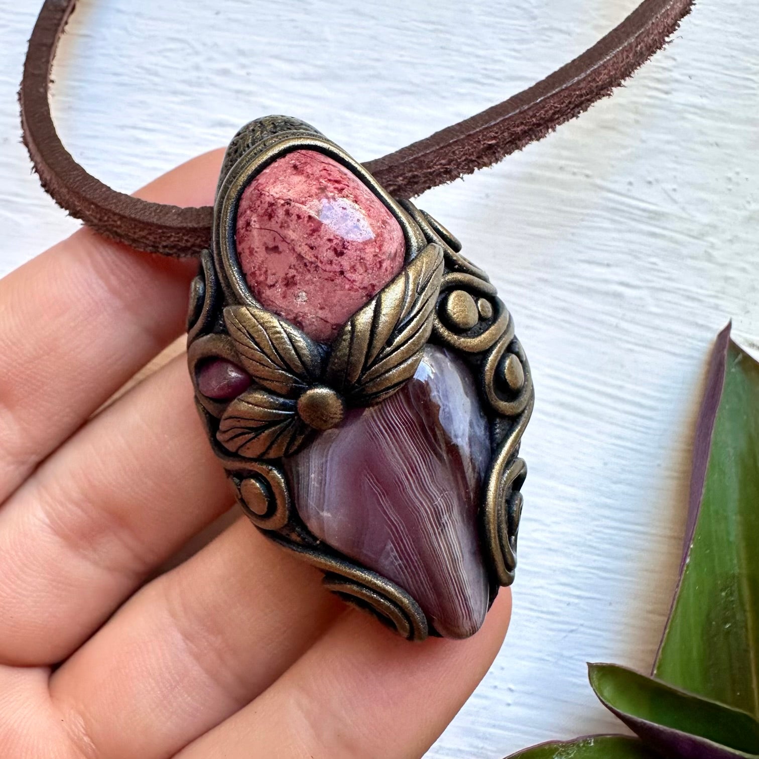 Botswana Agate Thulite and Ruby Necklace