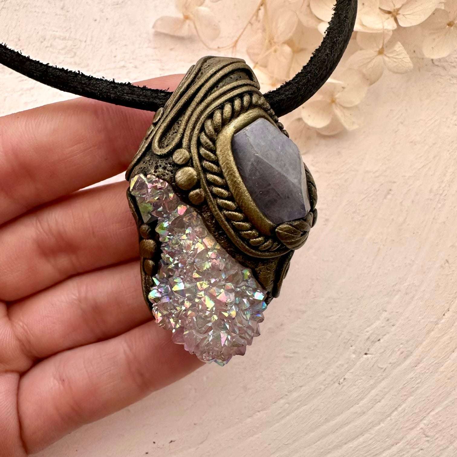 Angel Aura Spirit Quartz and Tanzanite Necklace - FairyGardenGlow