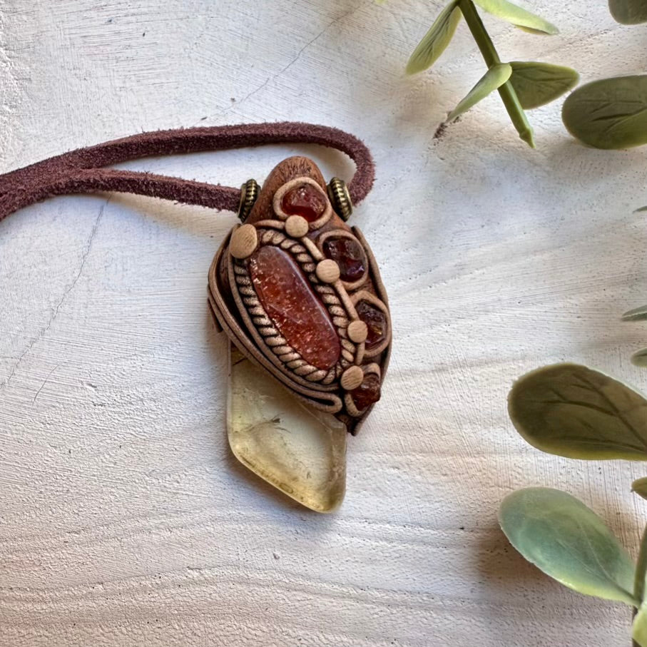 Citrine Sunstone and Hessonite Garnet Pendant Necklace