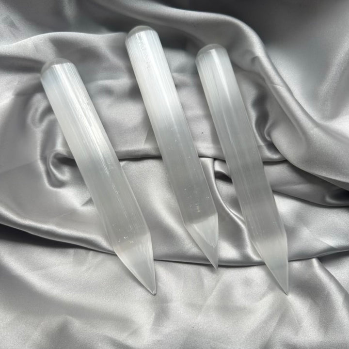One Smooth Selenite Wand / Point, Energy Healing Crystal - FairyGardenGlow