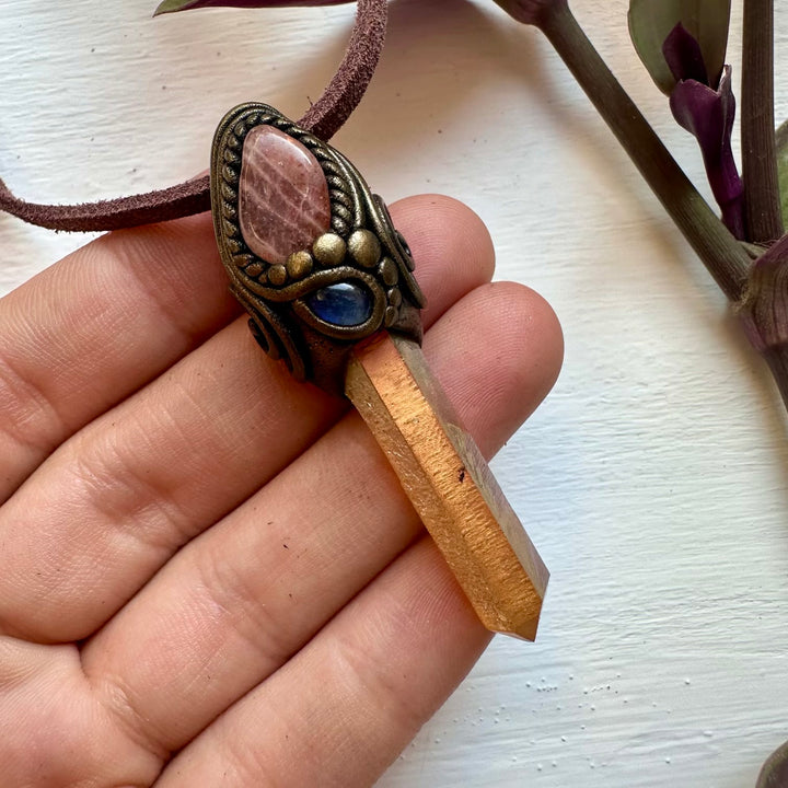 Sunset Aura Quartz Sunstone and Moonstone Pendant Necklace - FairyGardenGlow