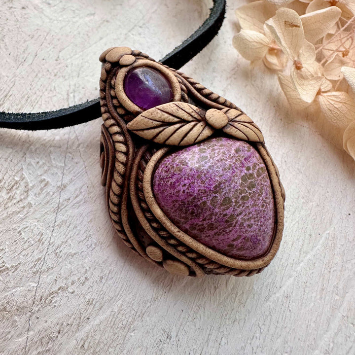 Stichtite and Amethyst Necklace - FairyGardenGlow