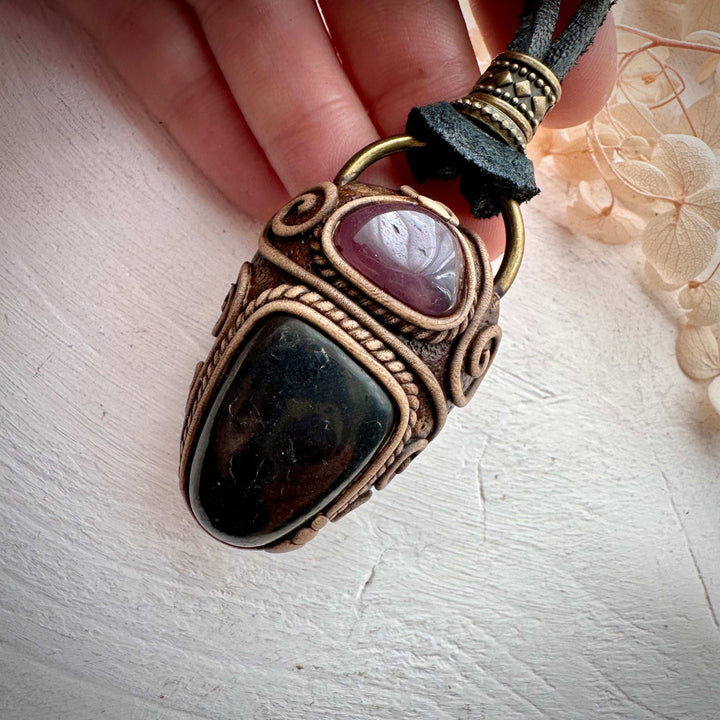 Shungite and Lavender Quartz Pendant - FairyGardenGlow