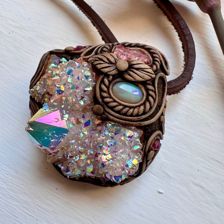Angel Aura Spirit Quartz Spinel Australian Opal and Ruby Pendant Necklace - FairyGardenGlow