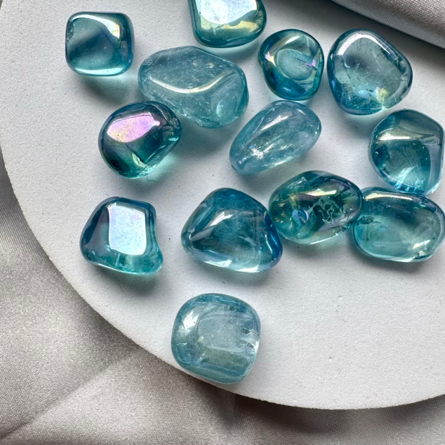 Aqua Aura Quartz Polished Stone - 5 pieces set - FairyGardenGlow