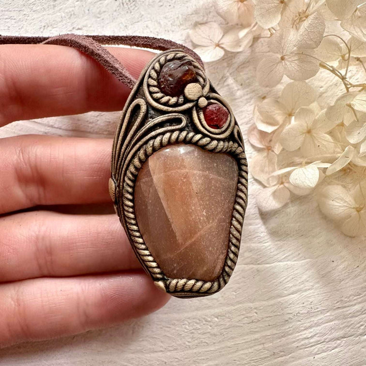 Sunstone Hessonite Garnet and Spinel Necklace - FairyGardenGlow