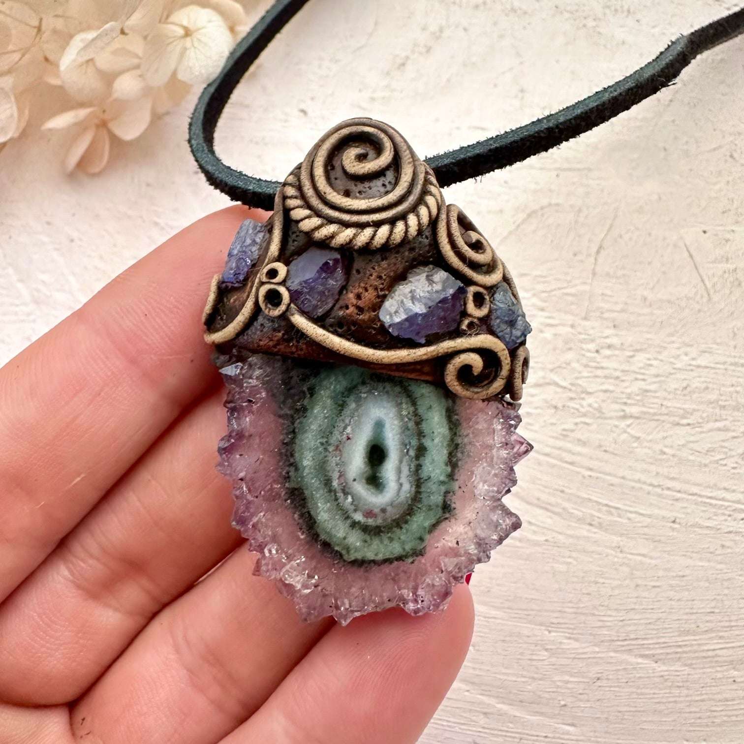Amethyst Stalactite and Tanzanite Pendant Necklace - FairyGardenGlow