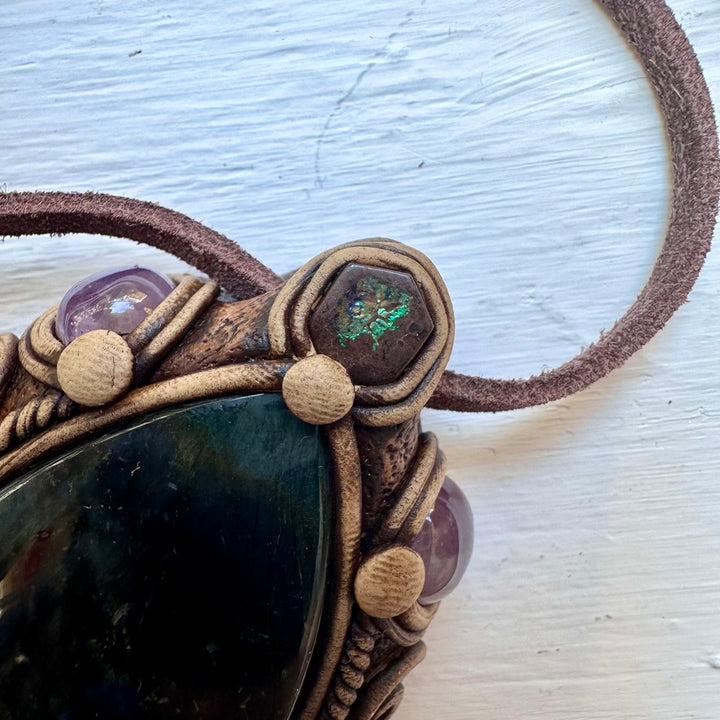 Labradorite Boulder Opal and Amethyst Necklace - FairyGardenGlow