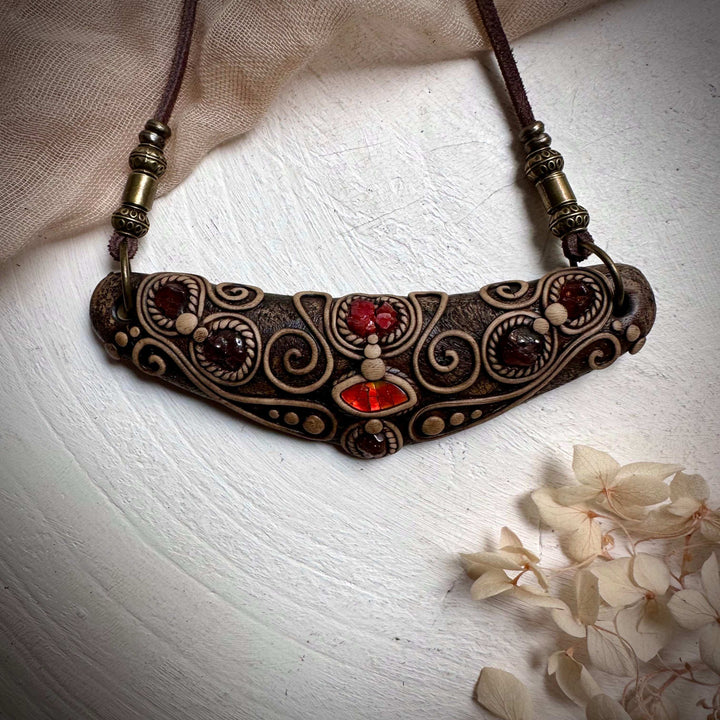Ammolite Vanadinite and Hessonite Garnet Statement Necklace - FairyGardenGlow