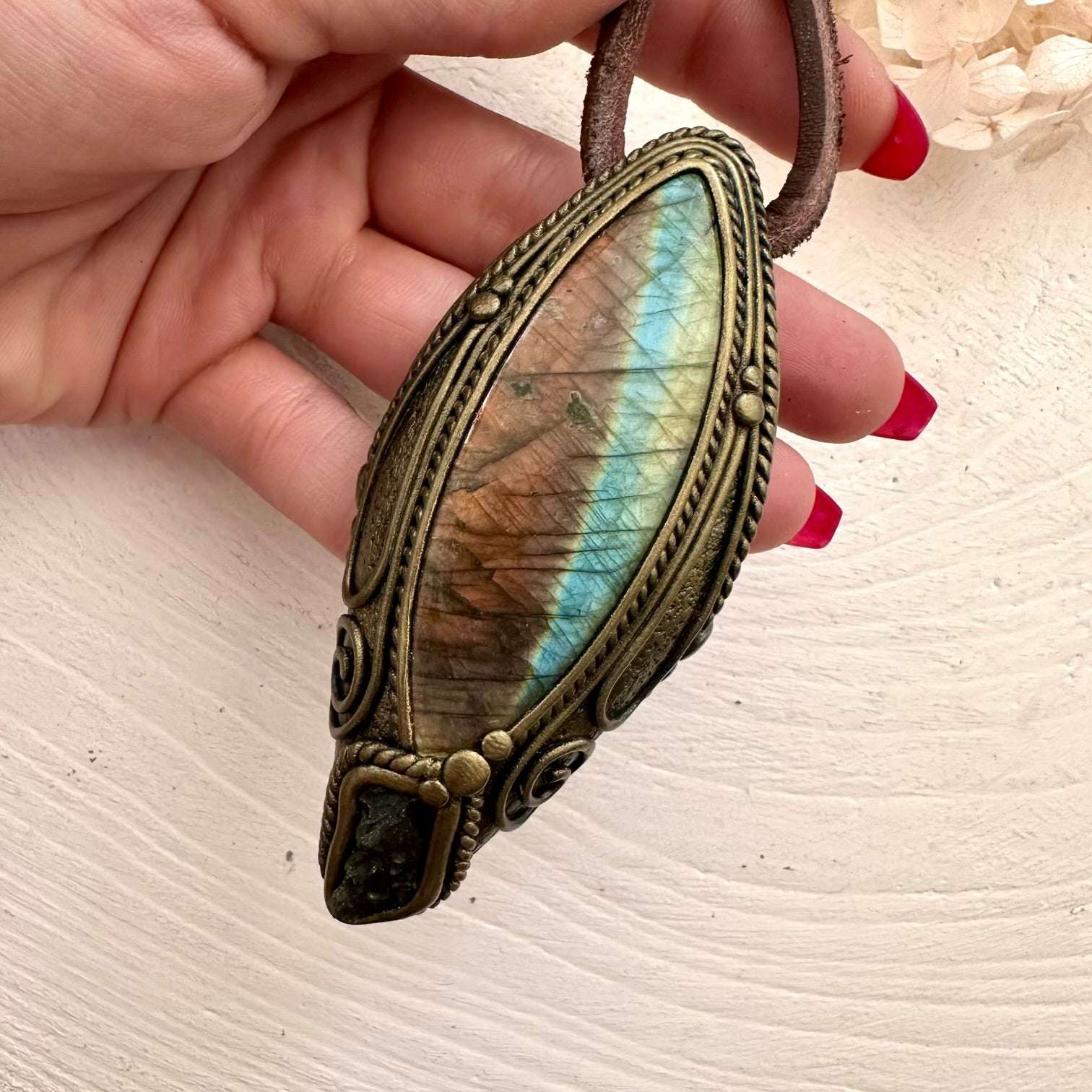 Labradorite and Moldavite Pendant Necklace - FairyGardenGlow