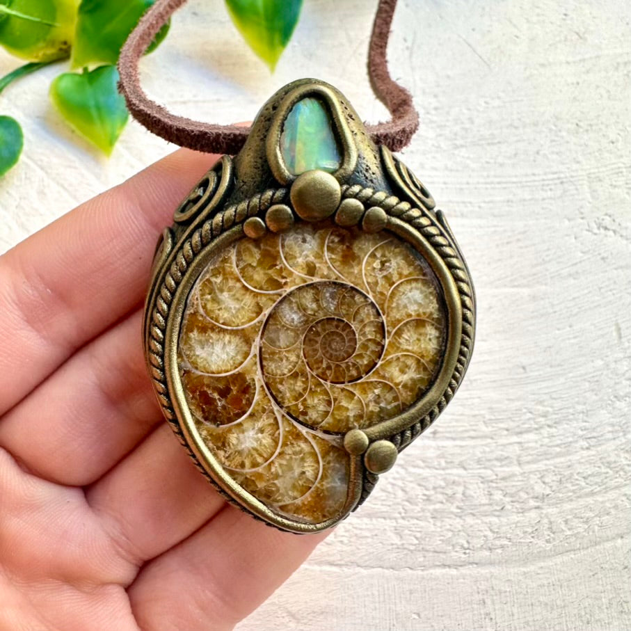 Ammonite and Ethiopian Opal Necklace, Spiritual Jewelry